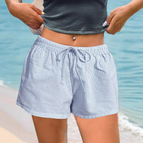 Damen lässige Shorts mit elastischem Bund und feinem Streifenmuster EB