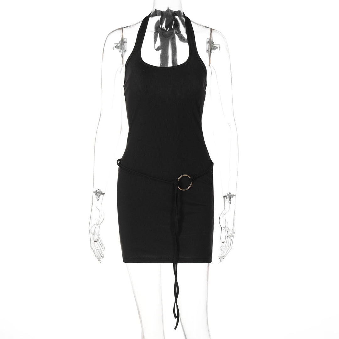 Damen Mini-Kleid mit verstellbarem Bund und lässigem Rückenausschnitt EB
