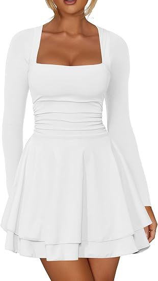 Damen Mini-Kleid mit langem Arm und voluminösem Rock EB