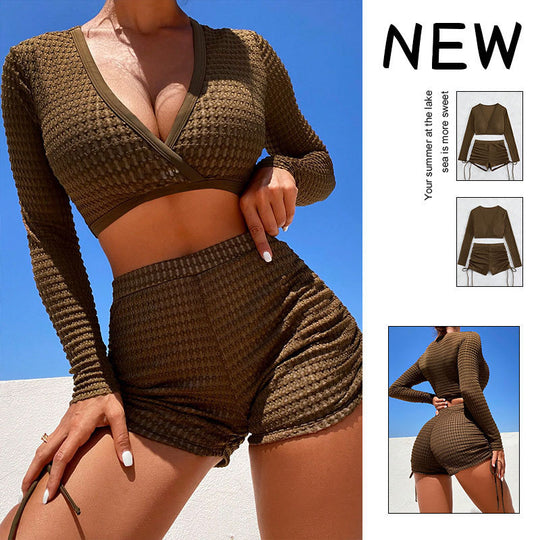 Damen Sportliches Bikini-Set mit langen Ärmeln EB