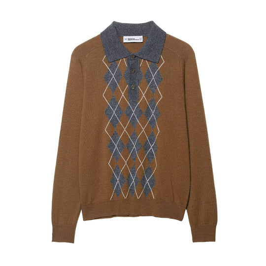 Damen Pullover mit klassischem Polokragen und modernem Rautenmuster EB