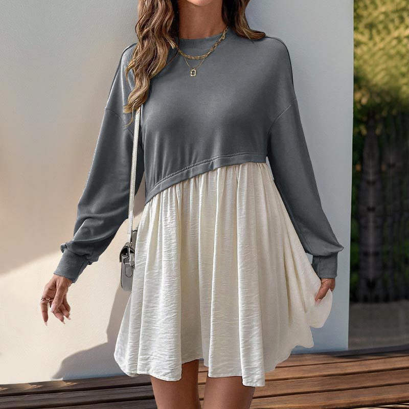 Damen Freizeitkleid mit lässigem Oberteil und fließendem Rock EB