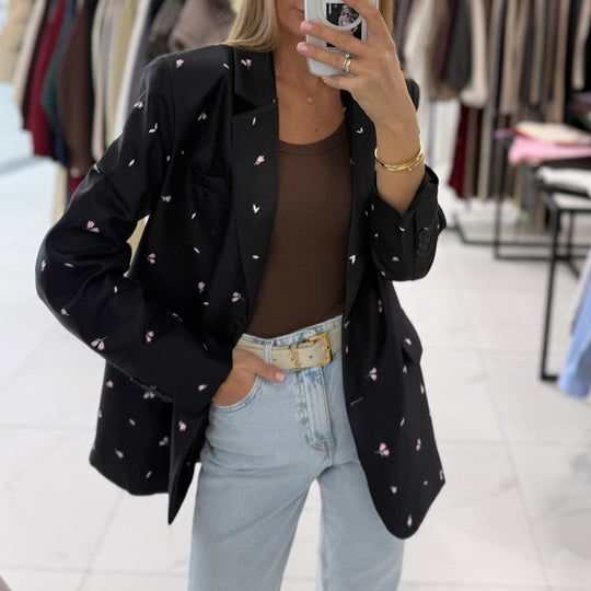 Damen trendiger Blazer mit taillierbarem Gürtel EB