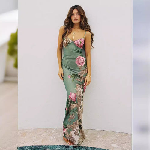Damen Etuikleid mit zartem floralem Druck und feinen Spaghetti-Trägern EB