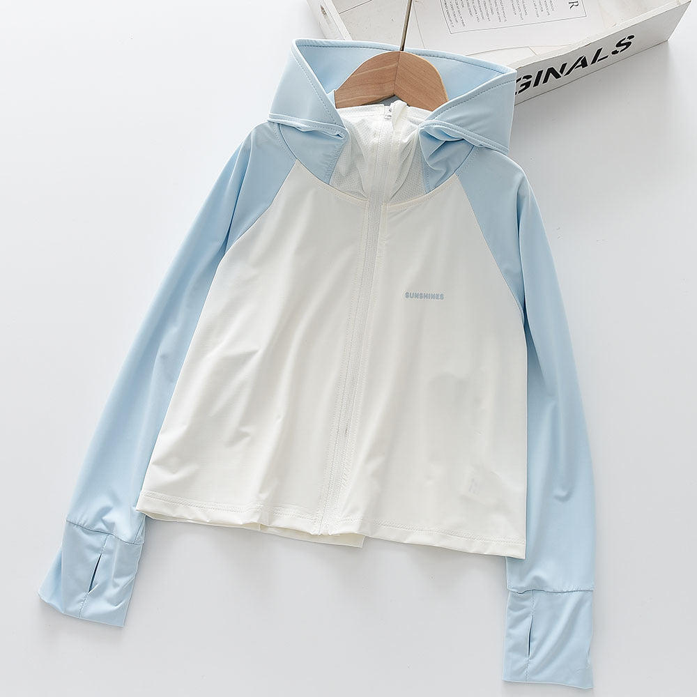 Mädchens nan leichte sonnenschutz Zip-Up Hoodie Schwimm Rash Guard mit Daumenlöchern EB