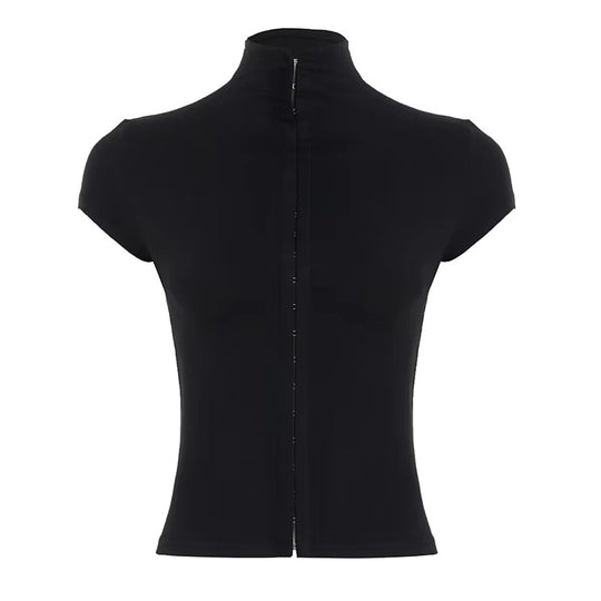 Damen sportliches Kurzarm-T-Shirt mit hoher Kragenführung EB