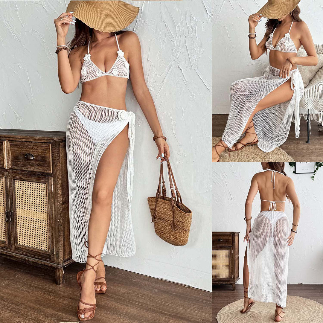 Damen Häkel-Bikini-Set mit transparentem Maxirock EB