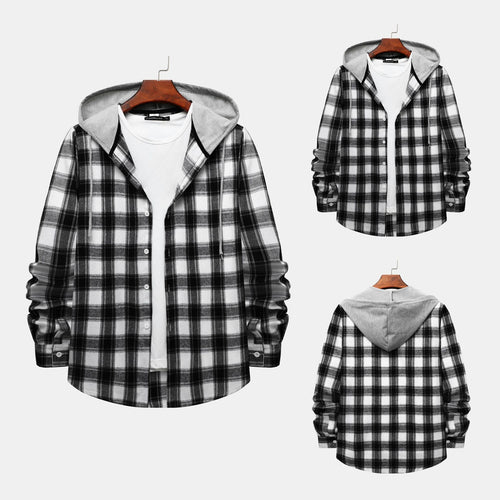 Damen Flanellhemd mit integrierter Kapuze und kariertem Design EB