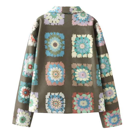 Damen Bunte Blumenjacke mit praktischen Taschen und Knopfdetails EB