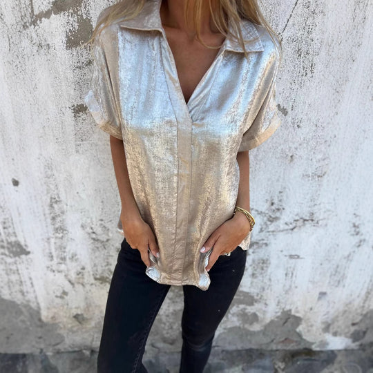 Damen Elegante Satinbluse mit glänzendem Finish und lässigem Schnitt EB