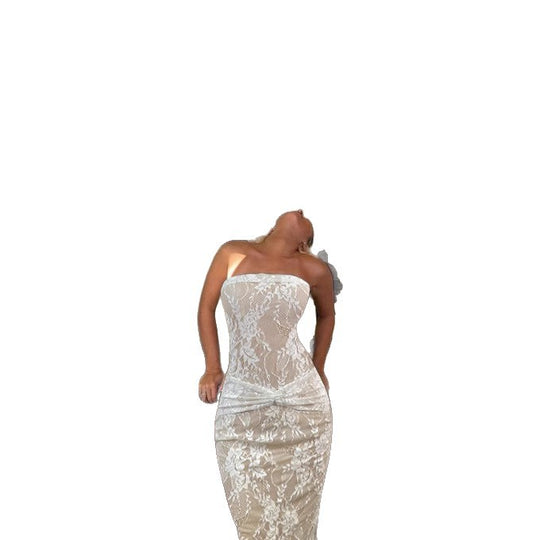 Damen Spitzenkleid mit figurformendem Design und elegantem Knotendetail EB