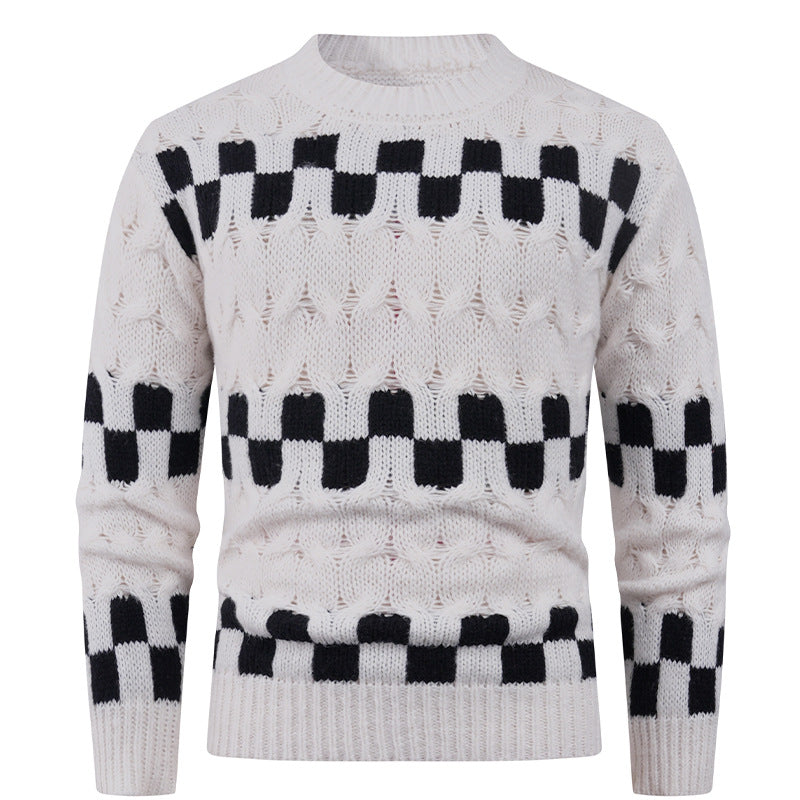 Herren Strickpullover mit kreativen geometrischen Mustern und hohem Kragen EB