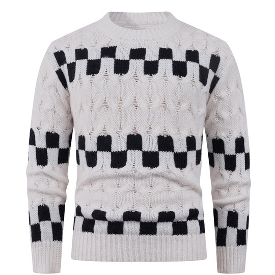 Herren Strickpullover mit kreativen geometrischen Mustern und hohem Kragen EB