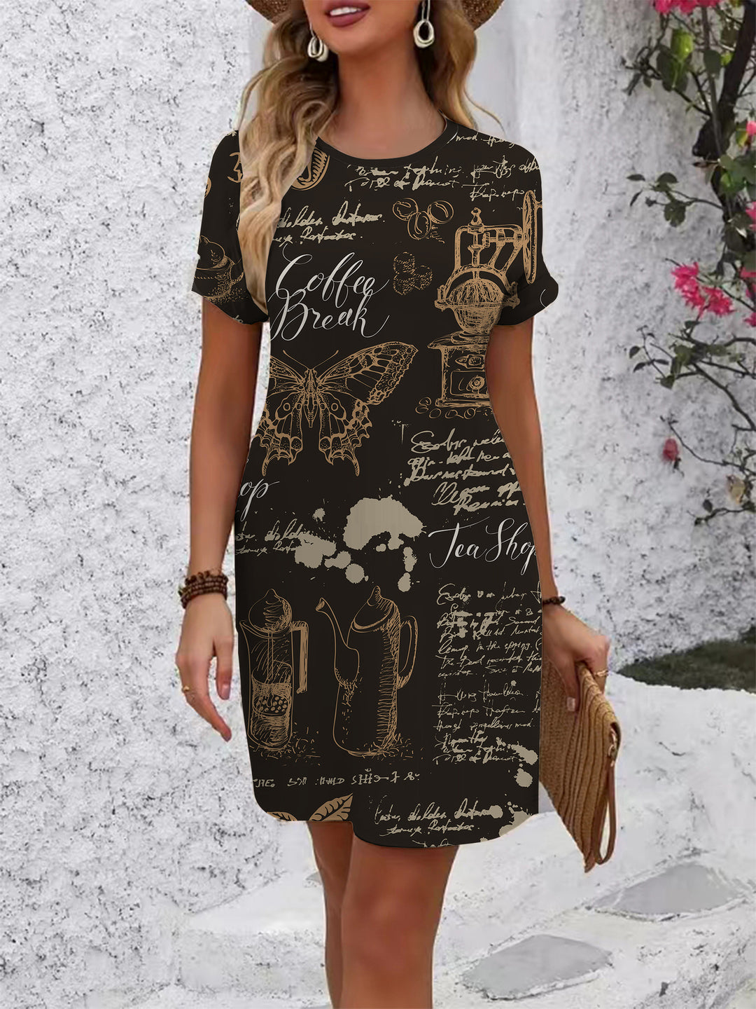 Damen T-Shirt Kleid mit kreativem Druckdesign EB