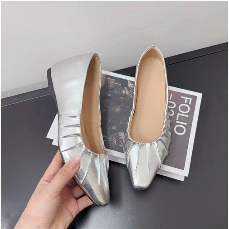 Damen glänzende spitze Ballerinas mit Raffung EB