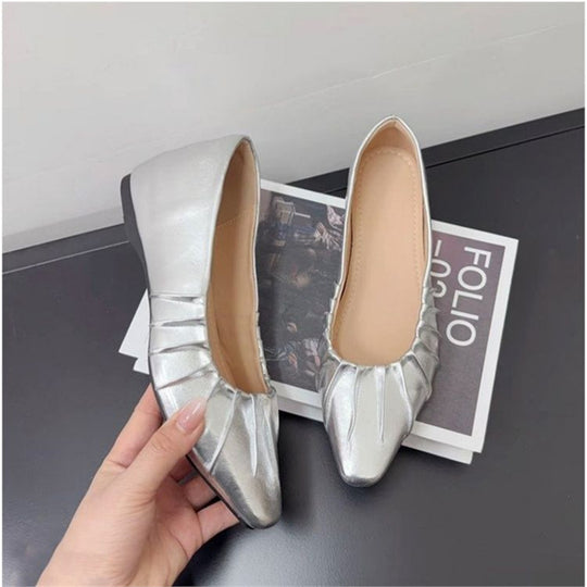 Damen glänzende spitze Ballerinas mit Raffung EB