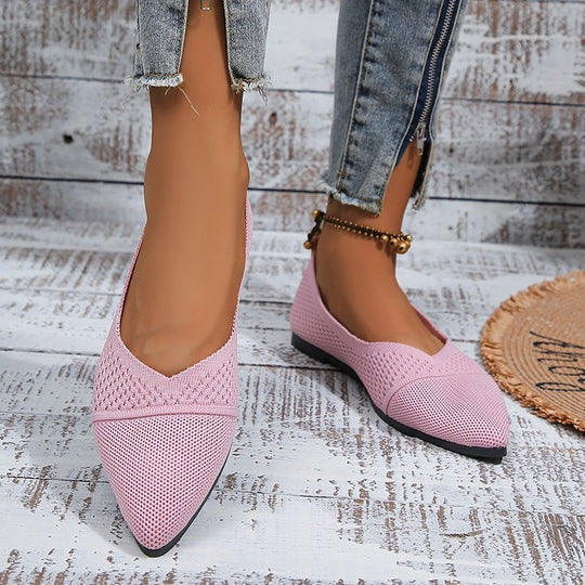 Damen spitze Ballerinas aus atmungsaktivem Strickmaterial mit elegantem Akzent EB