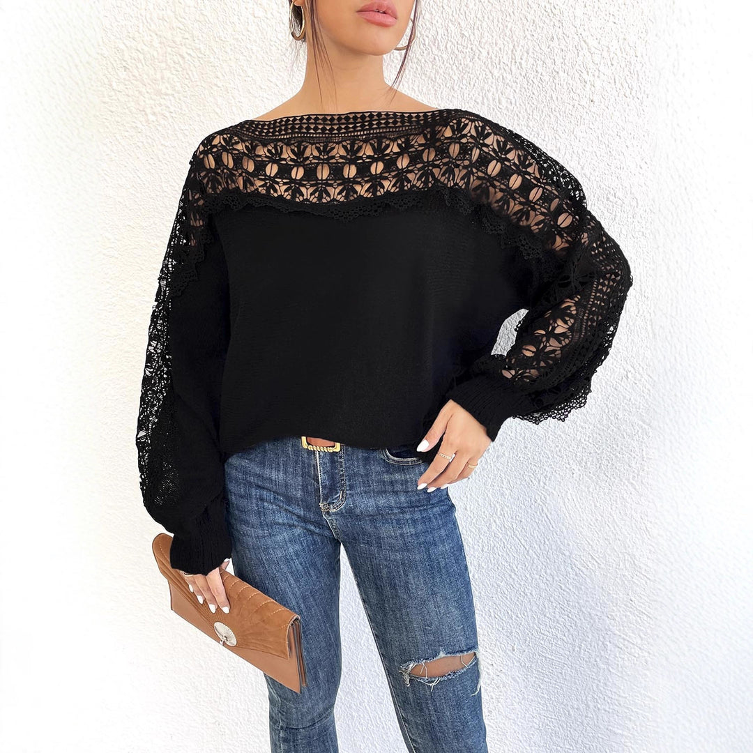 Damen Elegantes Strickoberteil mit raffinierten Spitzenärmeln EB
