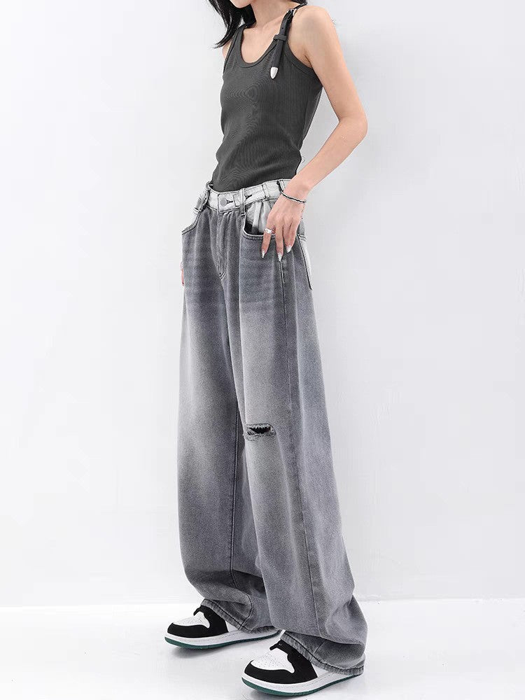 Damen Weite Jeans im modernen Oversized-Schnitt mit einzigartigen Waschungen EB