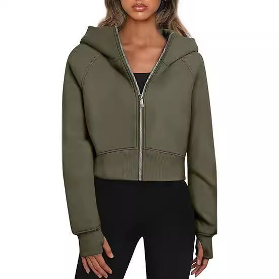 Damen kuscheliger cropped Kapuzenpullover mit Reißverschluss EB