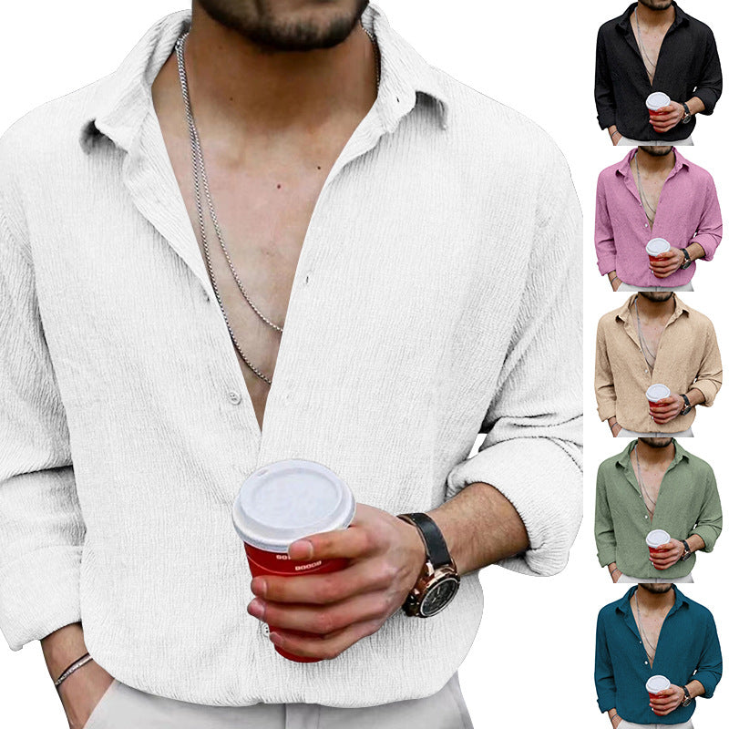 Herren lässiges Langarmhemd mit strukturiertem Design und modernen Knopfdetails EB
