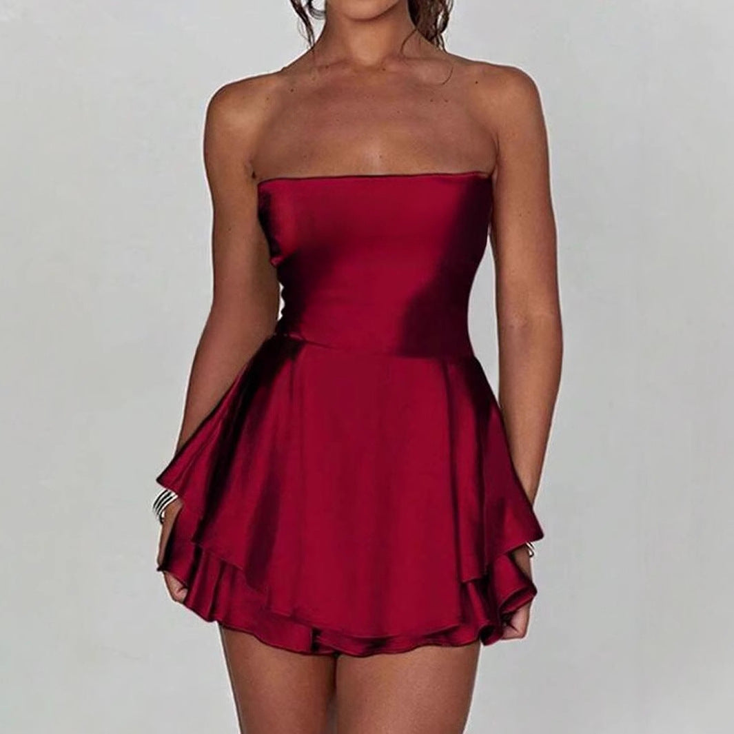 Damen Bandeau-Kleid mit schwingendem Volant-Design EB