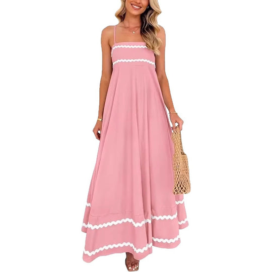 Damen Maxikleid mit eleganten Zierhörnchen und verstellbaren Trägern EB