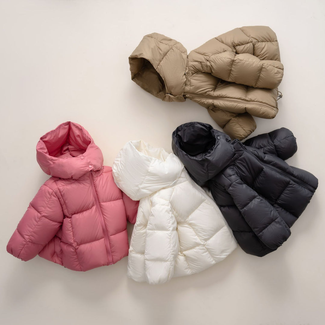 Damen moderne Daunenjacke mit abnehmbarer Kapuze und elastischen Bündchen EB
