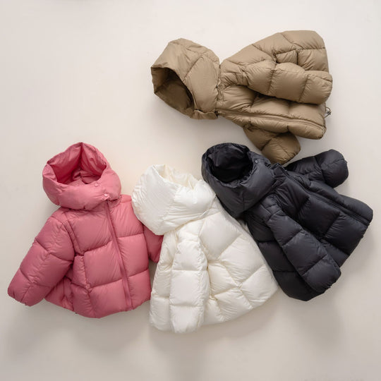 Damen moderne Daunenjacke mit abnehmbarer Kapuze und elastischen Bündchen EB