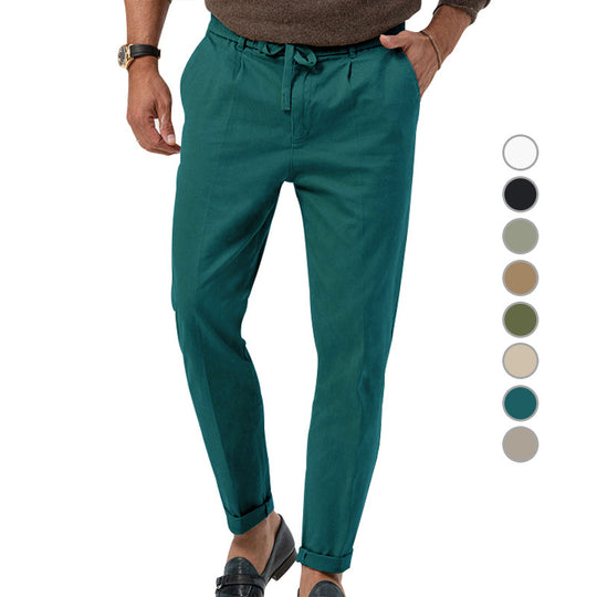 Herren nan leichte Leinenhose mit Kordelzug und schmaler Passform EB