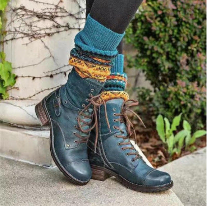 Damen Schnürstiefel mit modischem Wildleder-Detail und robustem Blockabsatz EB