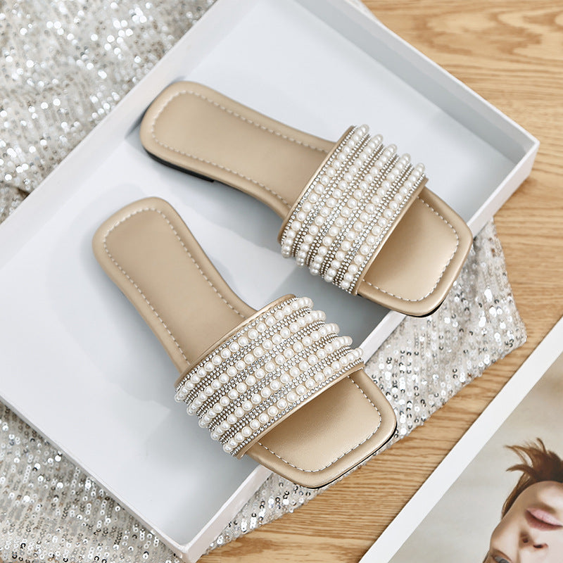 Damen Glamouröse Mules mit elegantem Perlenbesatz EB