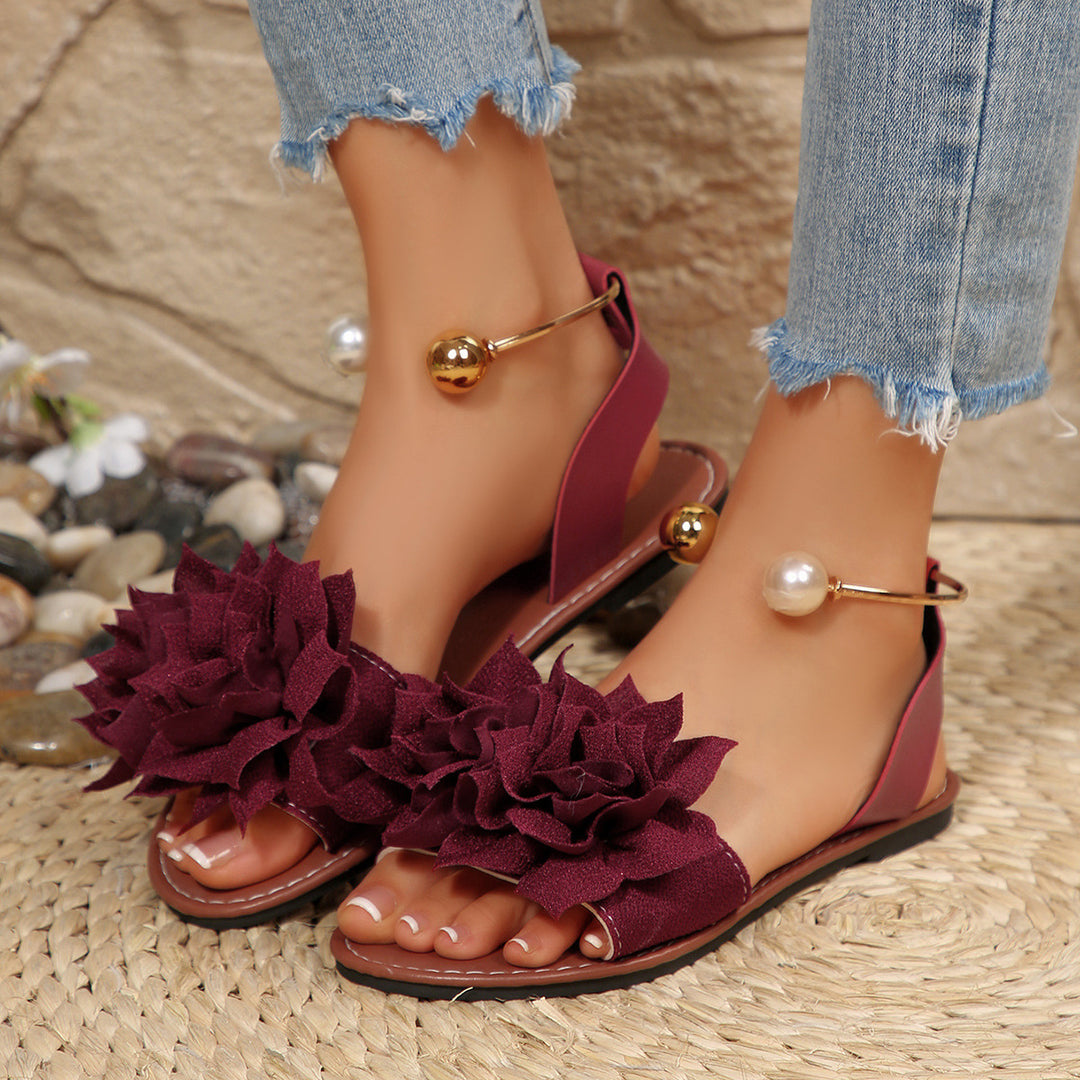 Damen komfortable Sandalen mit dekorativen Blumen-Applikationen EB