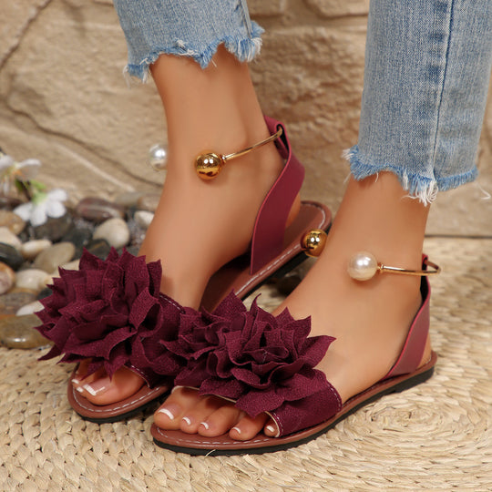 Damen komfortable Sandalen mit dekorativen Blumen-Applikationen EB