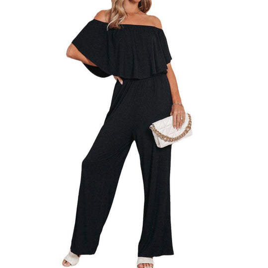 Damen Off-Shoulder Jumpsuit mit weichem Stoff und elastischem Bund EB