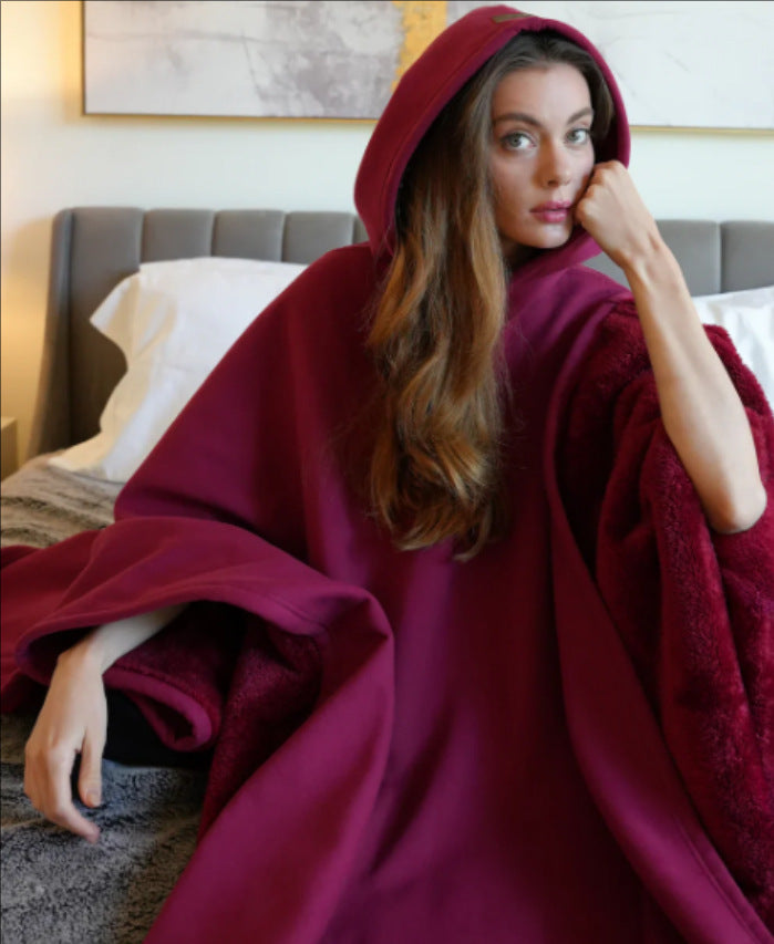 Unisex nan extra-großer Kapuzen-Poncho Kuschelüberwurf mit Mikrofleece-Innenfutter und Thermo-Wärmespeicher EB