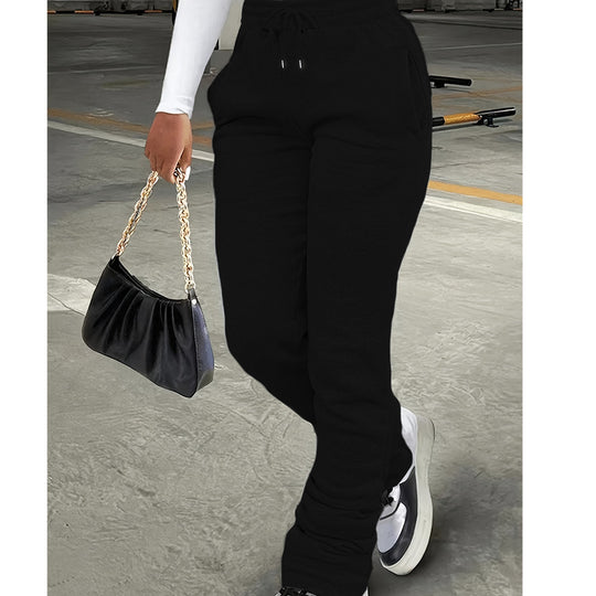 Damen nan figurbetonte Highwaist-Stretch-Sweathose mit gerafften Knöchelabschlüssen und Eingrifftaschen EB