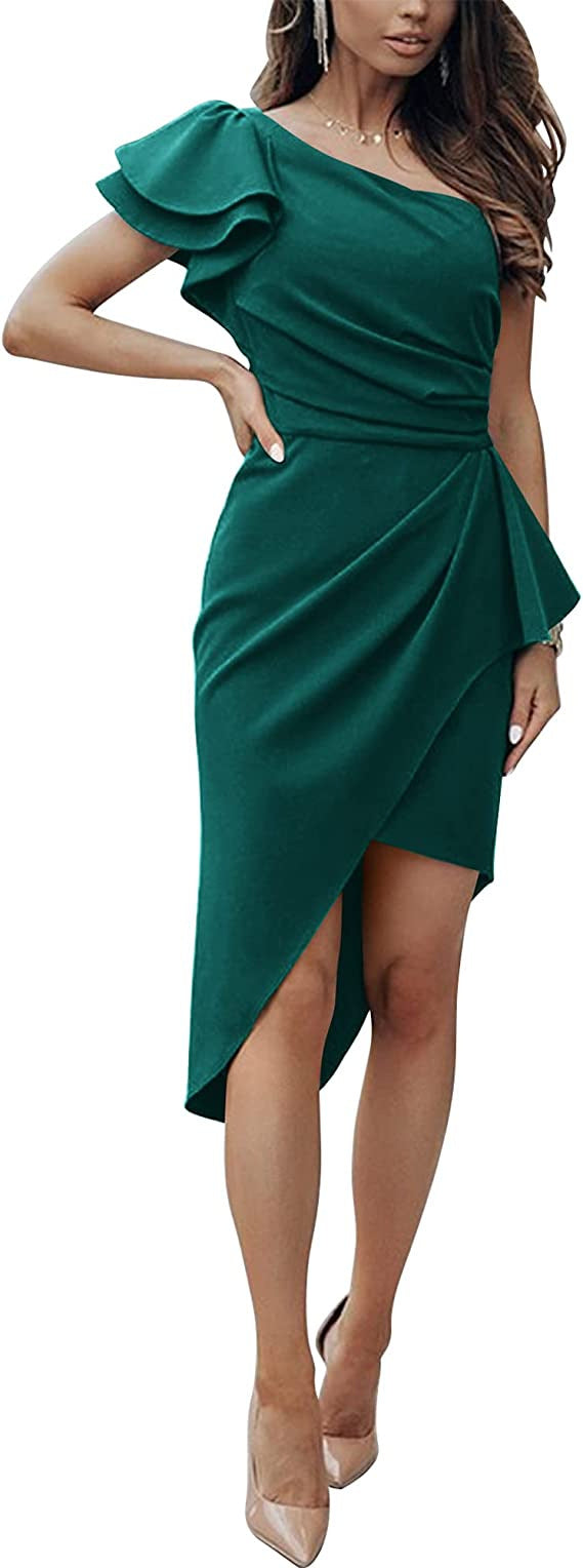 Damen Elegantes Wickelkleid mit asymmetrischem Saum und Rüschendetails EB