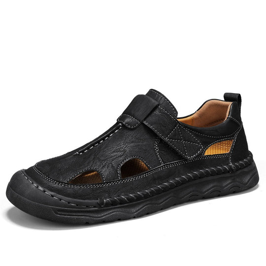 Herren Leder-Sandalen mit verstellbarem Klettverschluss und atmungsaktivem Design EB