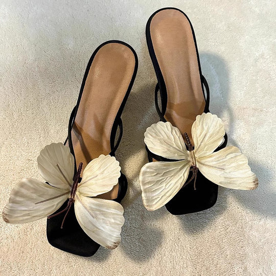 Damen Slingback Sandalen mit kunstvollen Schmetterlings-Applikationen EB