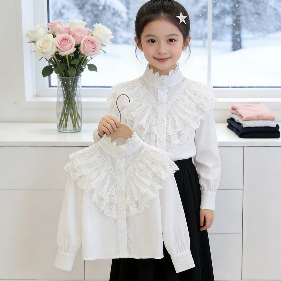 Mädchen elegante Rüschenbluse mit feinen Details EB