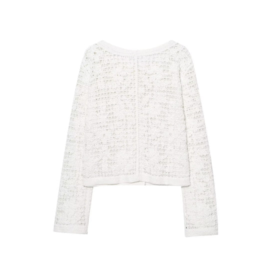 Damen Strickjacke mit feinem Häkelmuster und eleganten Knopfdetails EB