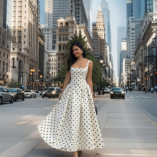 Damen A-linien Polka-Dots Abendkleid EB