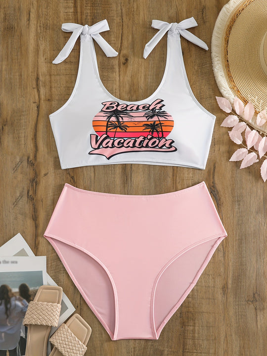 Damen Crop-Top-Bikini-Set mit verspielten Schleifen EB