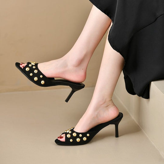 Damen Absatzsandalen mit elegantem Perlenverzierungsdesign EB