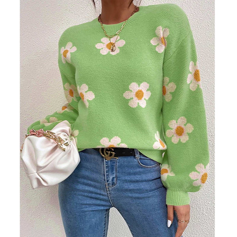 Damen trendiger Pullover mit floralen Akzenten und lässiger Passform EB
