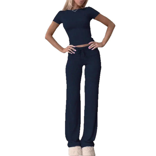 Damen lässiges Lounge-Set mit figurbetontem Oberteil und bequemer Hose EB