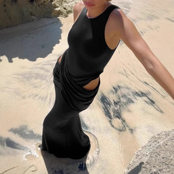 Damen Elegantes Maxikleid mit raffiniertem Wickeldetail und seitlichen Cut-Outs EB