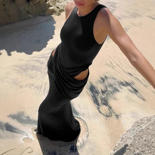 Damen Elegantes Maxikleid mit raffiniertem Wickeldetail und seitlichen Cut-Outs EB