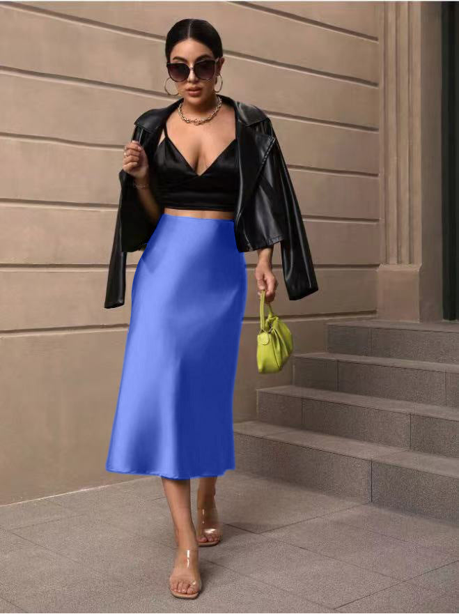 Damen Satin Rock mit schwingendem Saum und elegantem Schnitt EB